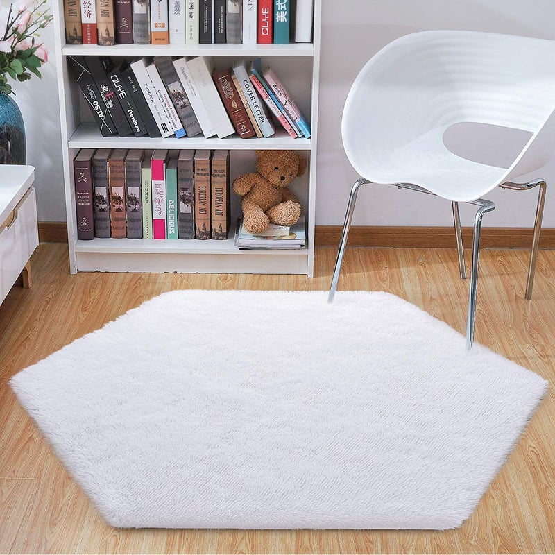 junovo Ultra Soft Rug for Nursery Children Room Baby Room Home Decor Dormitory Hexagon Carpet for Playhouse Princess Tent Kids Play Castle, Diameter 4.6 ft, White - Image 2